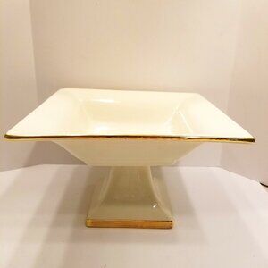 CWC Professional Culinary Essentials Footed Pedestal Dish Gold Trim Statement Pc